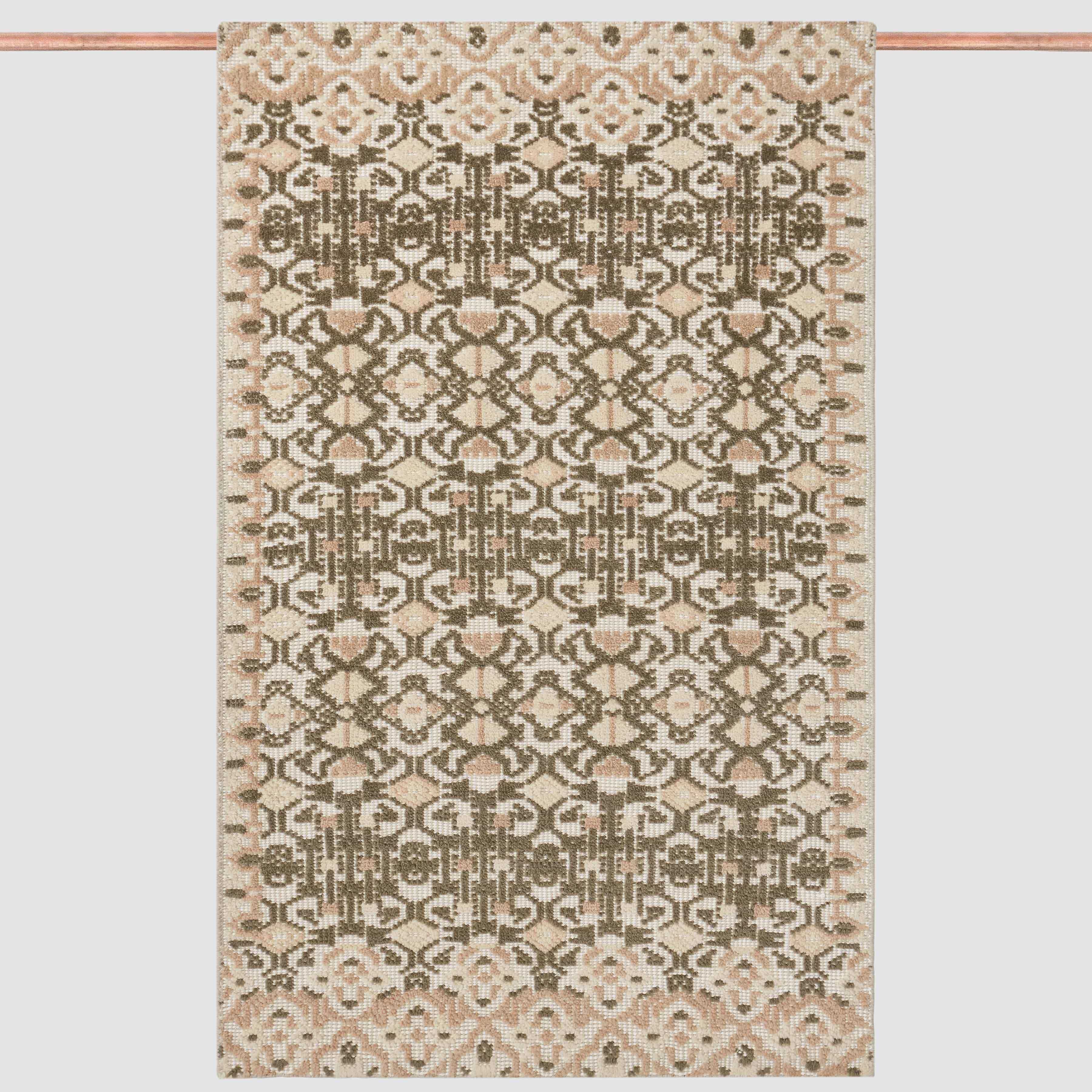 Handwoven Rug with Classic Repeating Pattern and Framed Borders | Multiple Sizes