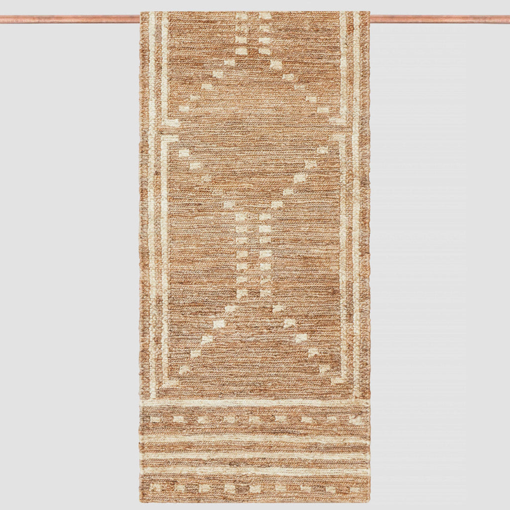 Handwoven Runner Rug with Subtle Pattern and Framed Details | 2.5 x 8 ft