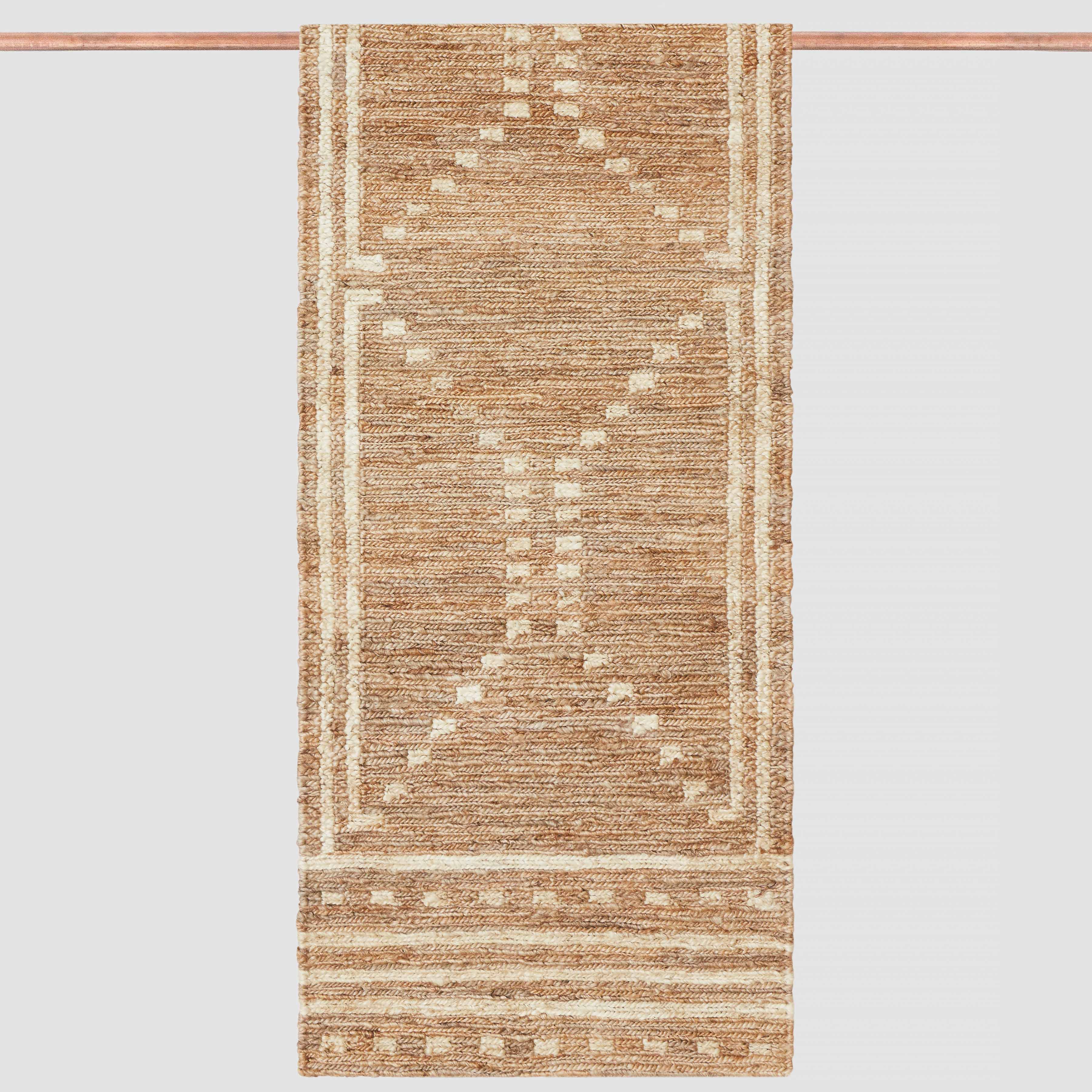 Handwoven Runner Rug with Subtle Pattern and Framed Details | 2.5 x 8 ft