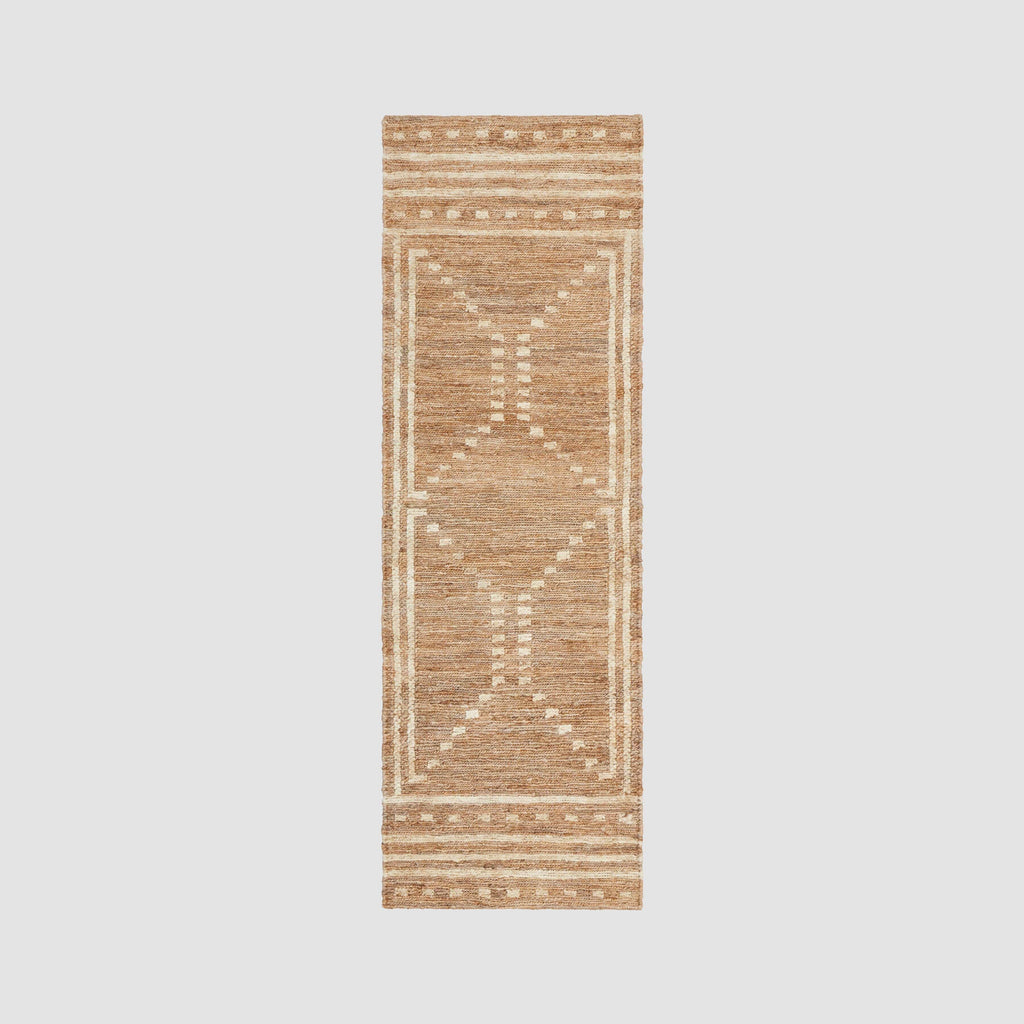 Handwoven Runner Rug with Subtle Pattern and Framed Details | 2.5 x 8 ft